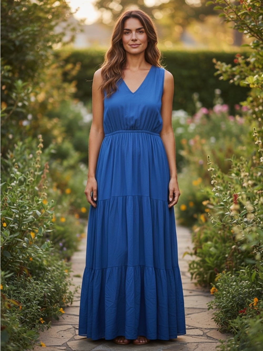 Skies Are Blue Sleeveless V-Neck Maxi Dress in Blue